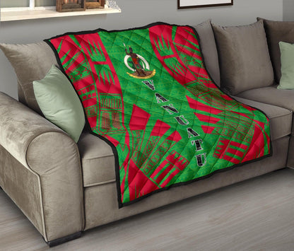Vanuatu Premium Quilt - Vanuatu Coat Of Arms Polynesian Red Tattoo (Green)