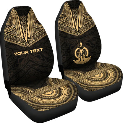 Vanuatu Custom Personalised Car Seat Cover - Vanuatu Coat Of Arms Polynesian Chief Tattoo Gold Version