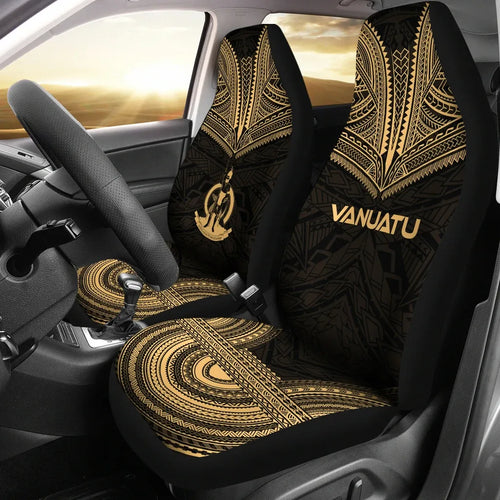 Vanuatu Car Seat Cover - Vanuatu Coat Of Arms Polynesian Chief Tattoo Gold Version
