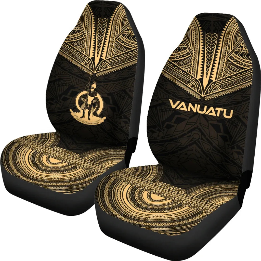 Vanuatu Car Seat Cover - Vanuatu Coat Of Arms Polynesian Chief Tattoo Gold Version