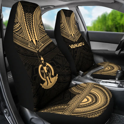 Vanuatu Car Seat Cover - Vanuatu Coat Of Arms Polynesian Chief Tattoo Gold Version