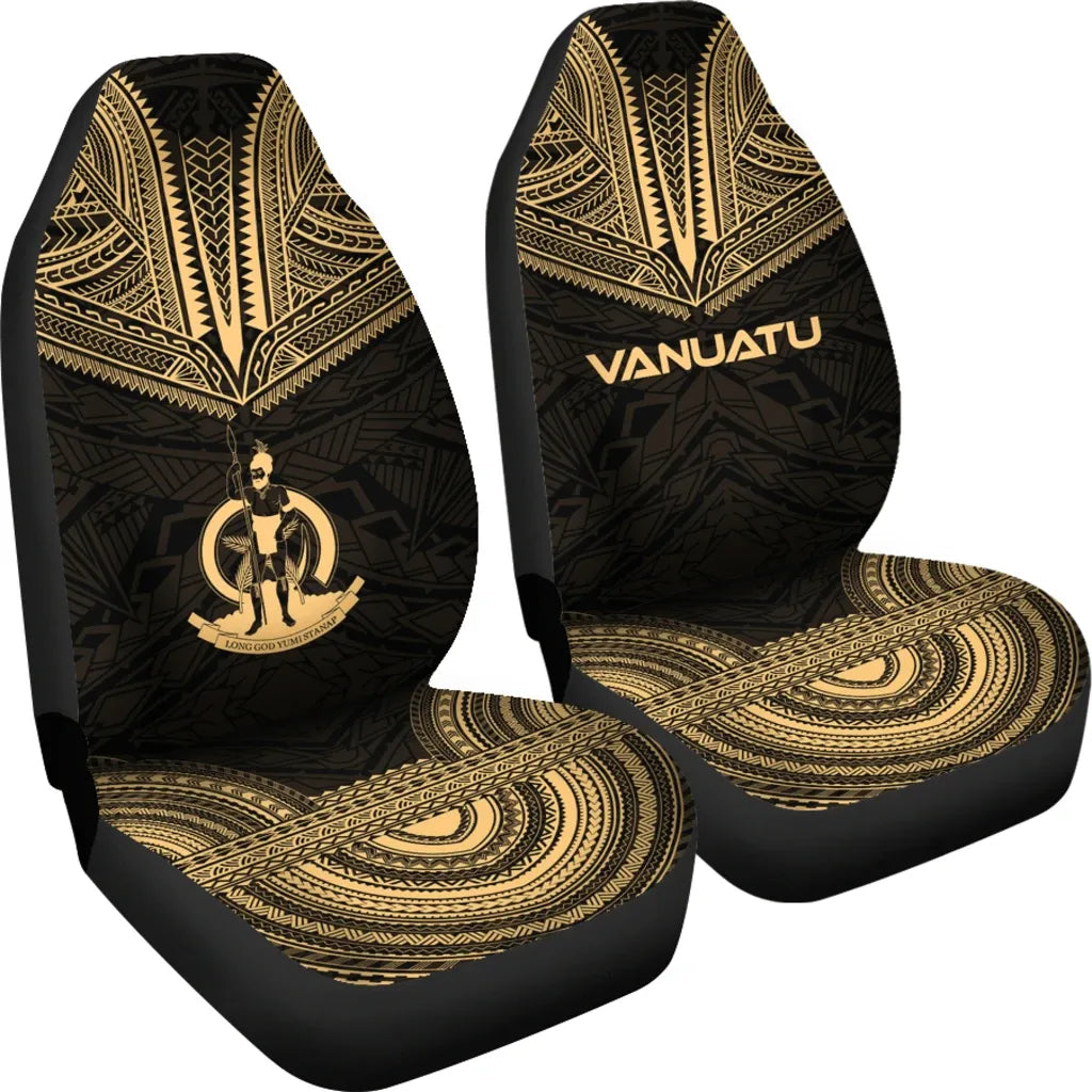 Vanuatu Car Seat Cover - Vanuatu Coat Of Arms Polynesian Chief Tattoo Gold Version