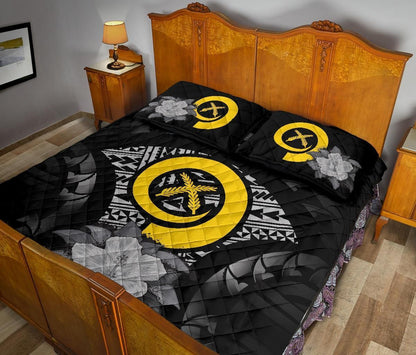 Vanuatu Polynesian Quilt Bed Set Hibiscus Gray