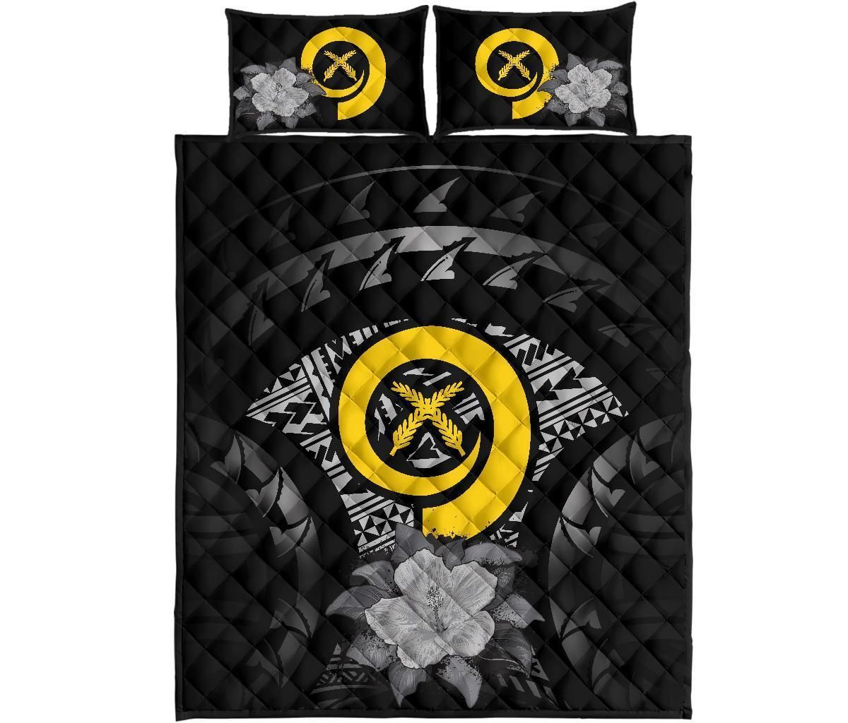 Vanuatu Polynesian Quilt Bed Set Hibiscus Gray