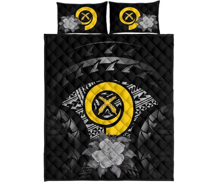 Vanuatu Polynesian Quilt Bed Set Hibiscus Gray