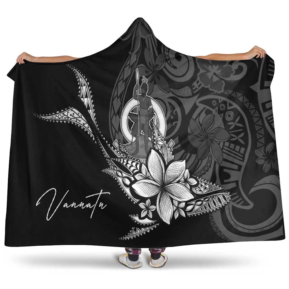 Vanuatu Hooded Blanket - Fish With Plumeria Flowers Style