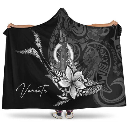 Vanuatu Hooded Blanket - Fish With Plumeria Flowers Style
