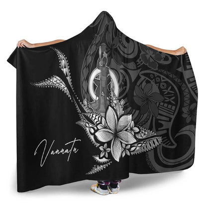 Vanuatu Hooded Blanket - Fish With Plumeria Flowers Style