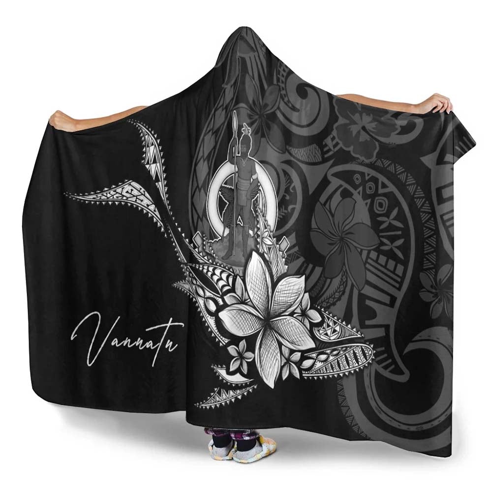 Vanuatu Hooded Blanket - Fish With Plumeria Flowers Style