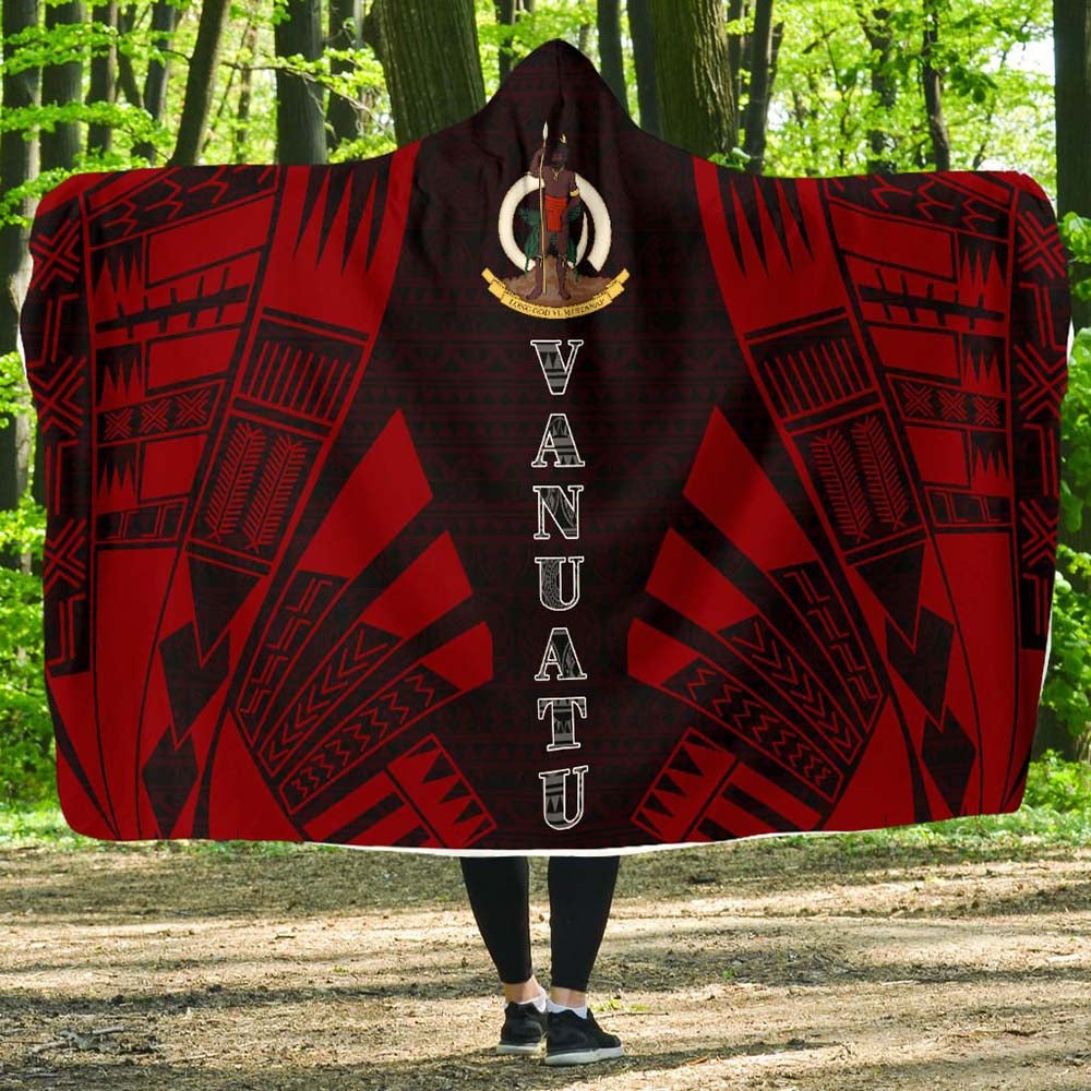 Vanuatu Hooded Blanket - Polynesian Tattoo Red