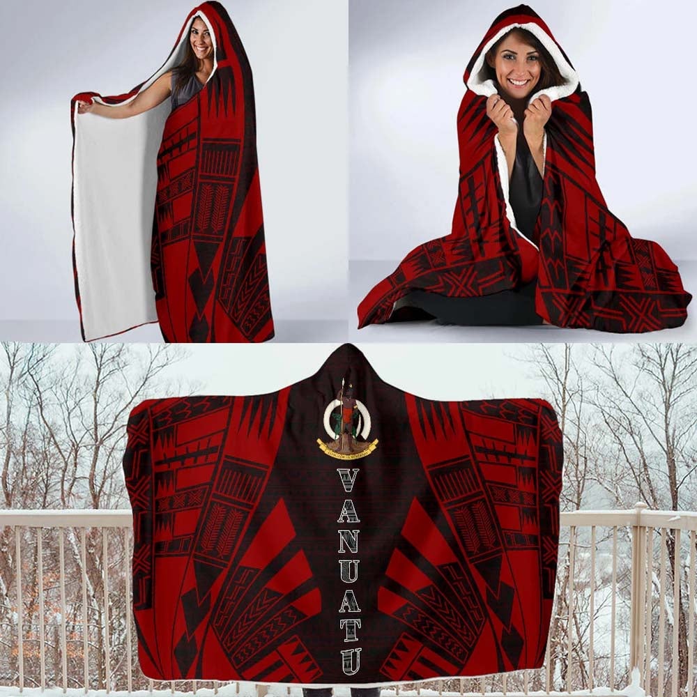 Vanuatu Hooded Blanket - Polynesian Tattoo Red