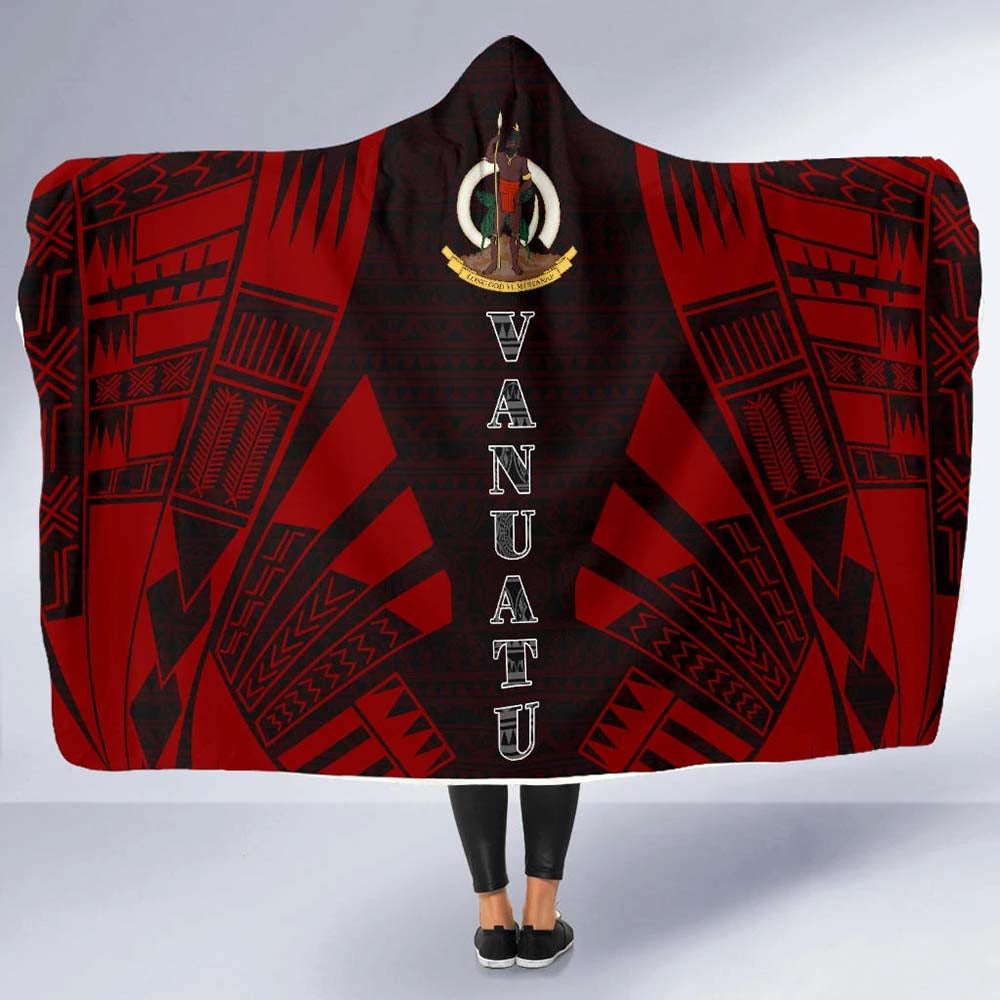 Vanuatu Hooded Blanket - Polynesian Tattoo Red