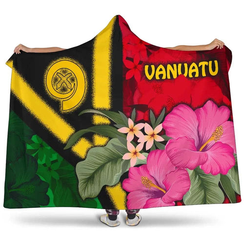 Vanuatu Hooded Blanket - Vanuatu Flag with Hibiscus