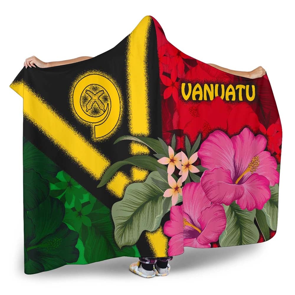 Vanuatu Hooded Blanket - Vanuatu Flag with Hibiscus