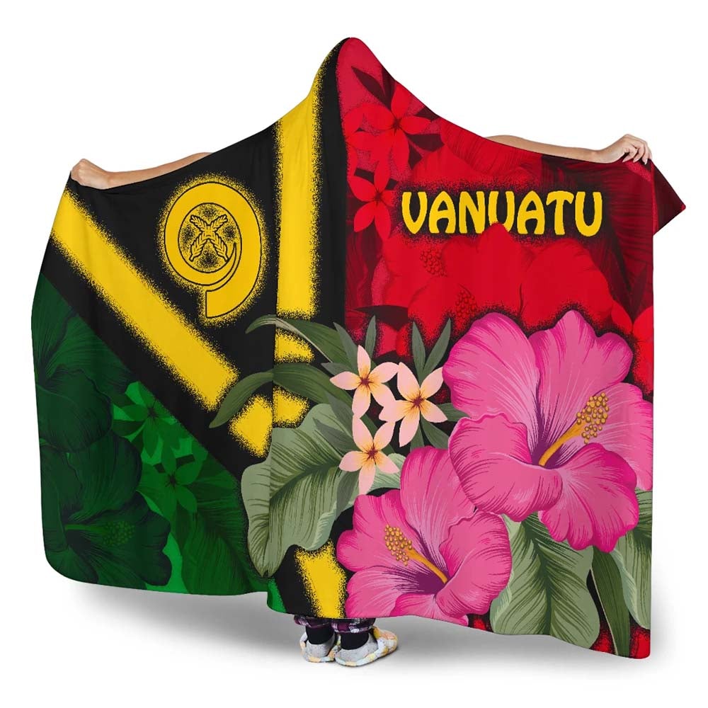 Vanuatu Hooded Blanket - Vanuatu Flag with Hibiscus