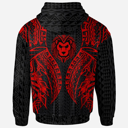 Vanuatu Hoodie - Polynesian Lion Head Red Style