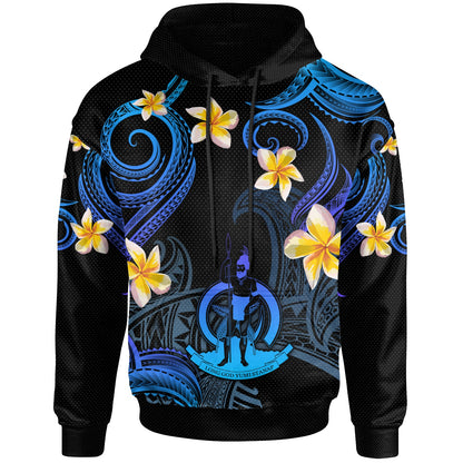 Vanuatu Hoodie - Custom Personalised Polynesian Waves with Plumeria Flowers (Blue)