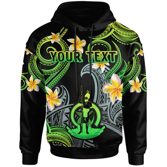 Vanuatu Hoodie - Custom Personalised Polynesian Waves with Plumeria Flowers (Green)