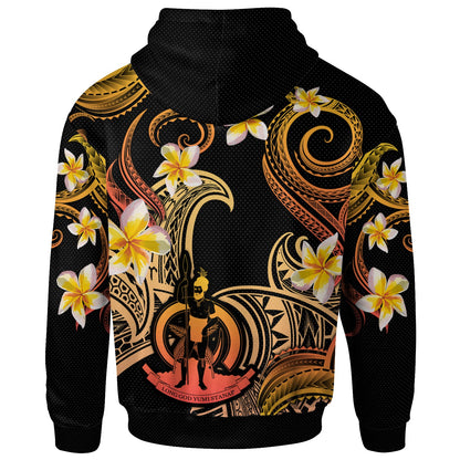 Vanuatu Hoodie - Custom Personalised Polynesian Waves with Plumeria Flowers (Orange)