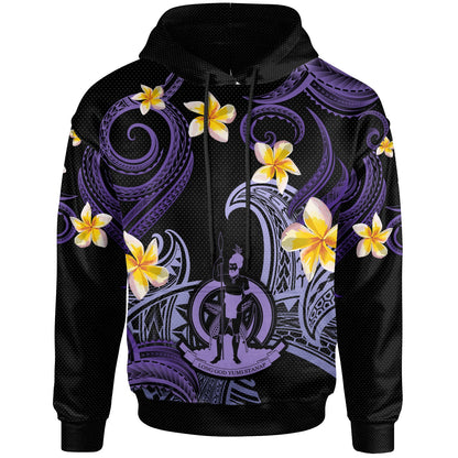 Vanuatu Hoodie - Custom Personalised Polynesian Waves with Plumeria Flowers (Purple)