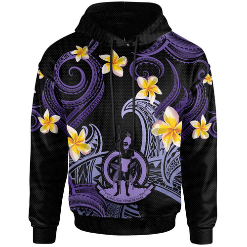 Vanuatu Hoodie - Custom Personalised Polynesian Waves with Plumeria Flowers (Purple)
