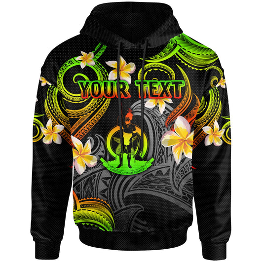 Vanuatu Hoodie - Custom Personalised Polynesian Waves with Plumeria Flowers (Reggae)