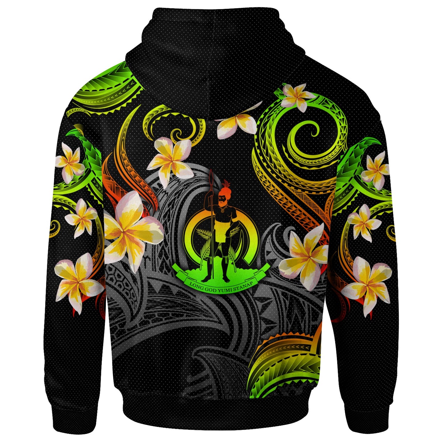 Vanuatu Hoodie - Custom Personalised Polynesian Waves with Plumeria Flowers (Reggae)