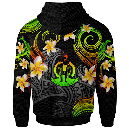 Vanuatu Hoodie - Custom Personalised Polynesian Waves with Plumeria Flowers (Reggae)