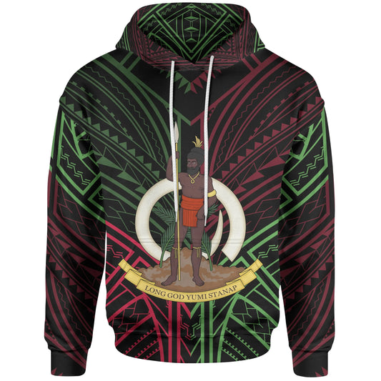 Vanuatu Hoodie - Vanuatu Seal Flag Color Tribal Patterns