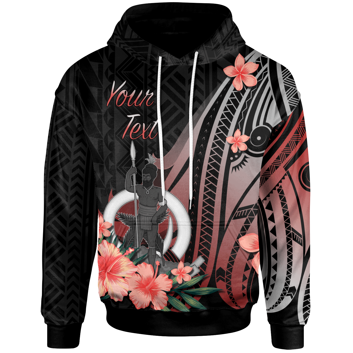 Vanuatu Personalised Custom Hoodie -  Red Polynesian Hibiscus Pattern Style