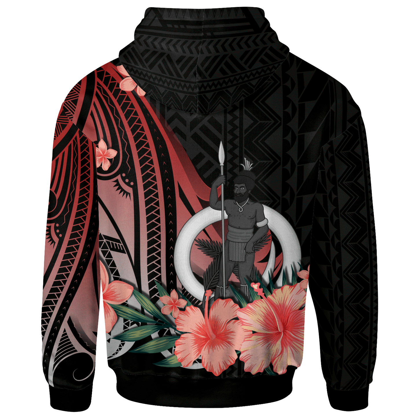 Vanuatu Personalised Custom Hoodie -  Red Polynesian Hibiscus Pattern Style