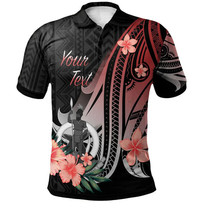 Vanuatu Personalised Custom Polo Shirt - Red Polynesian Hibiscus Pattern Style