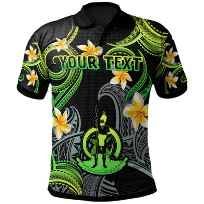Vanuatu Polo Shirt - Custom Personalised Polynesian Waves with Plumeria Flowers (Green)
