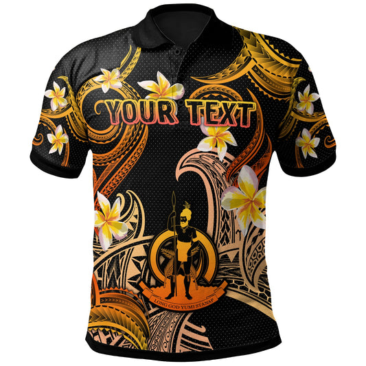 Vanuatu Polo Shirt - Custom Personalised Polynesian Waves with Plumeria Flowers (Orange)