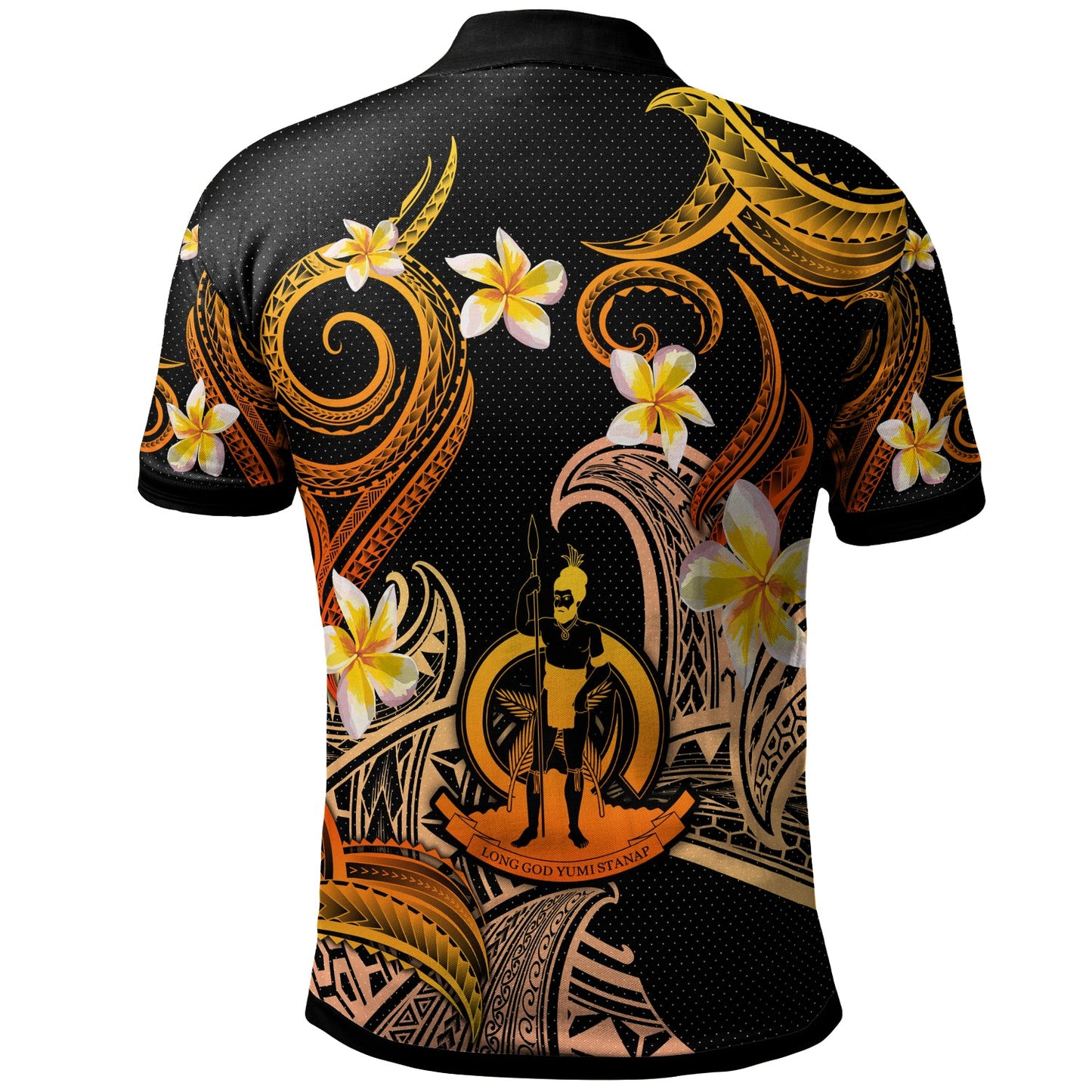 Vanuatu Polo Shirt - Custom Personalised Polynesian Waves with Plumeria Flowers (Orange)
