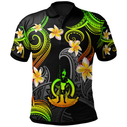Vanuatu Polo Shirt - Custom Personalised Polynesian Waves with Plumeria Flowers (Reggae)