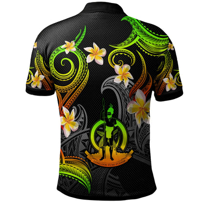 Vanuatu Polo Shirt - Custom Personalised Polynesian Waves with Plumeria Flowers (Reggae)