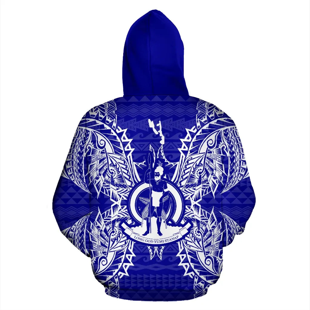 Vanuatu Polynesian All Over Hoodie Map Blue