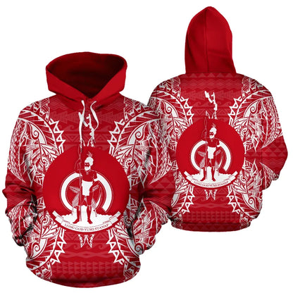 Vanuatu Polynesian ll Over Hoodie Map Red White