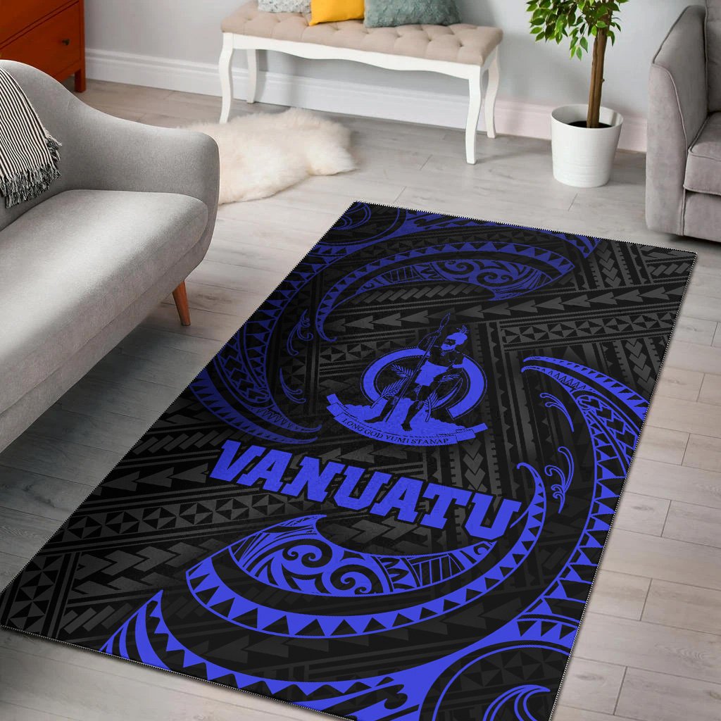 Vanuatu Polynesian Area Rug - Blue Tribal Wave