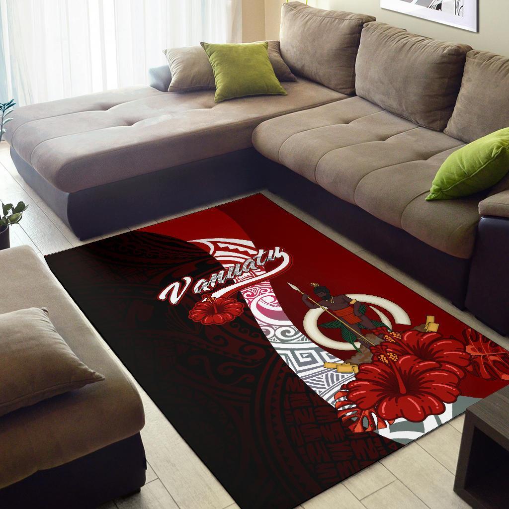 Vanuatu Polynesian Area Rug - Coat Of Arm With Hibiscus