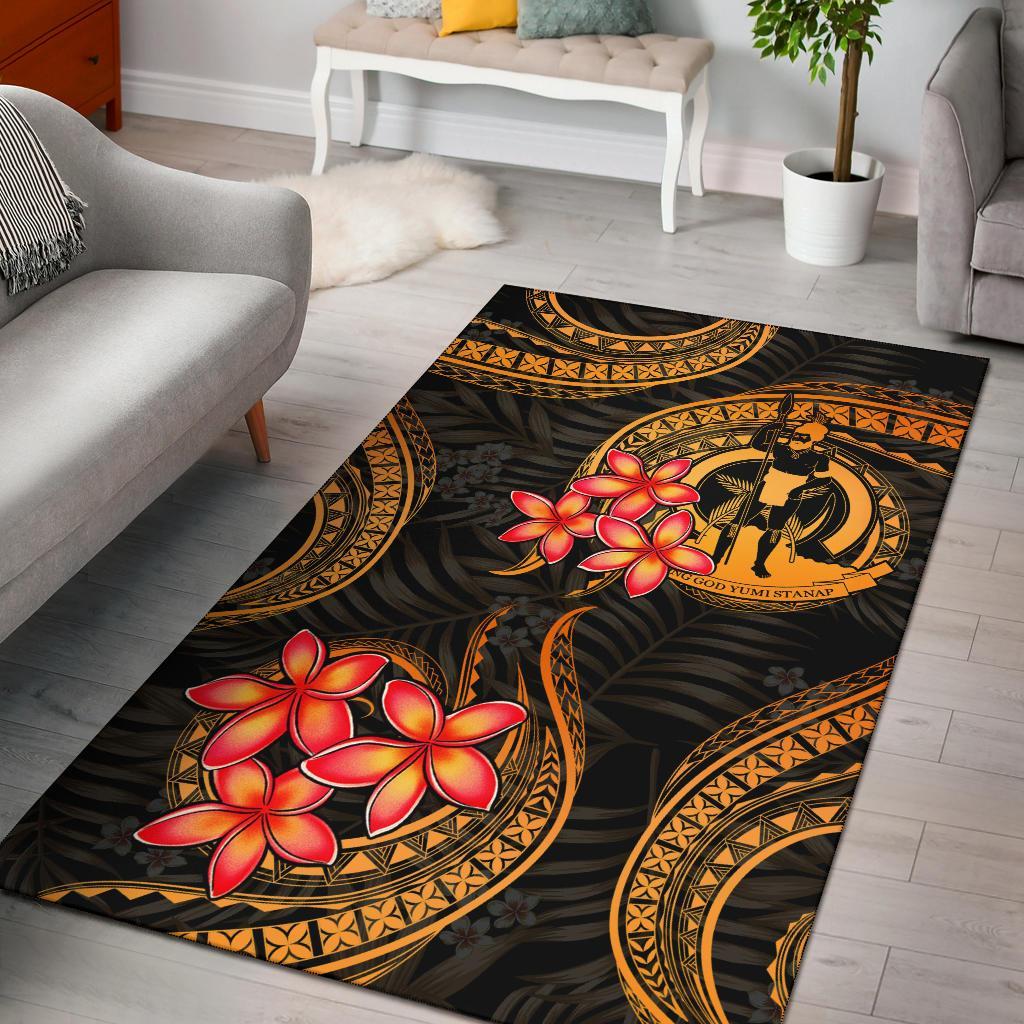 Vanuatu Polynesian Area Rug - Gold Plumeria