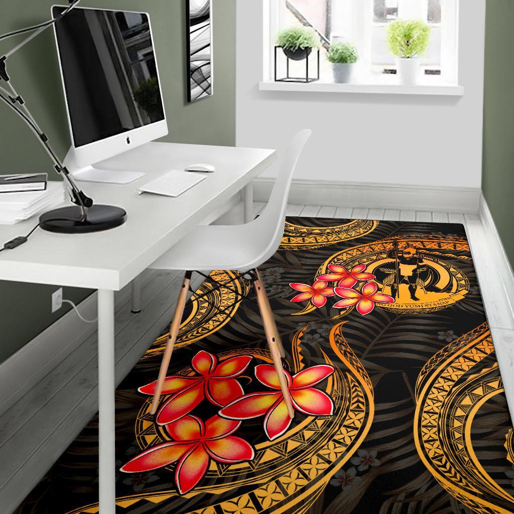 Vanuatu Polynesian Area Rug - Gold Plumeria