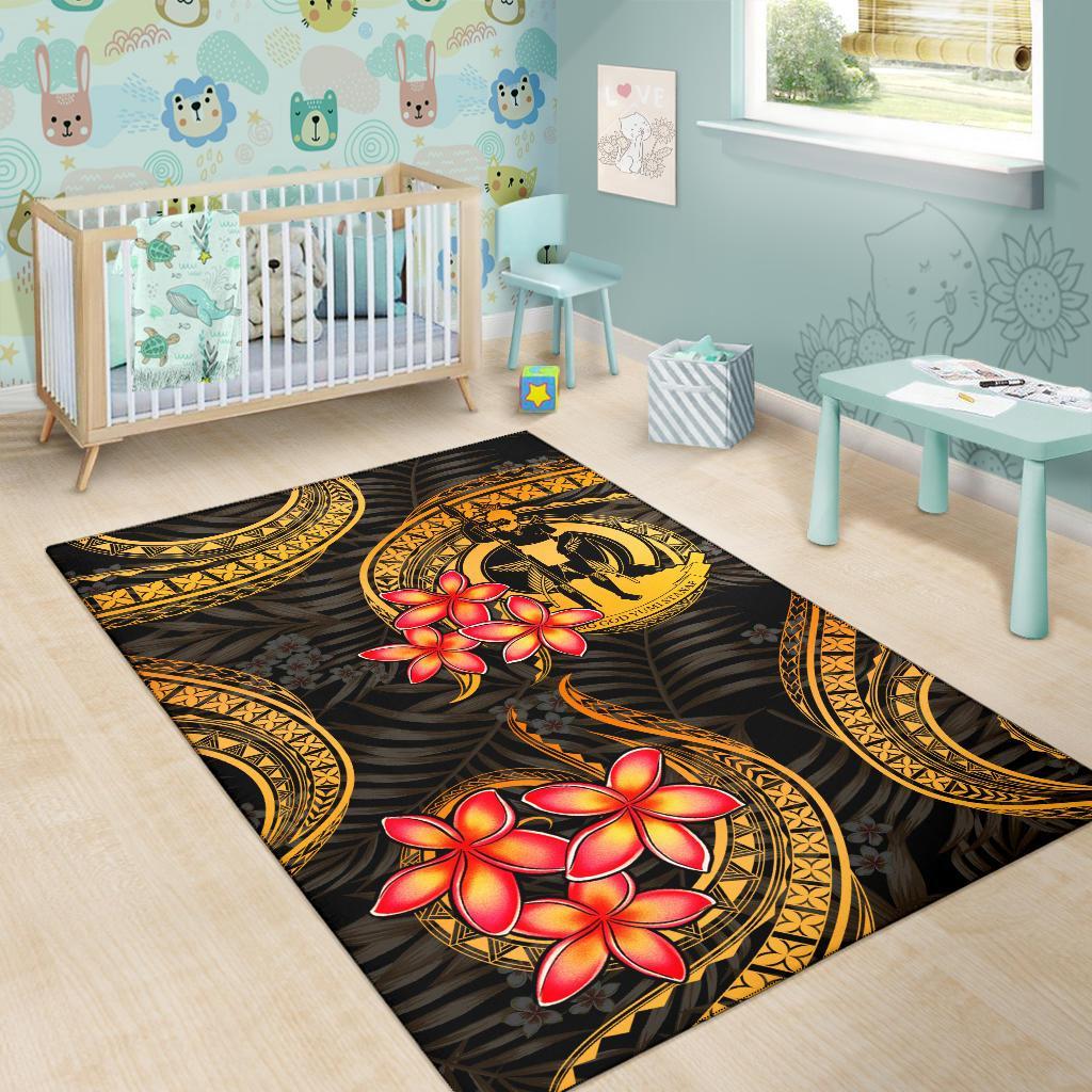 Vanuatu Polynesian Area Rug - Gold Plumeria