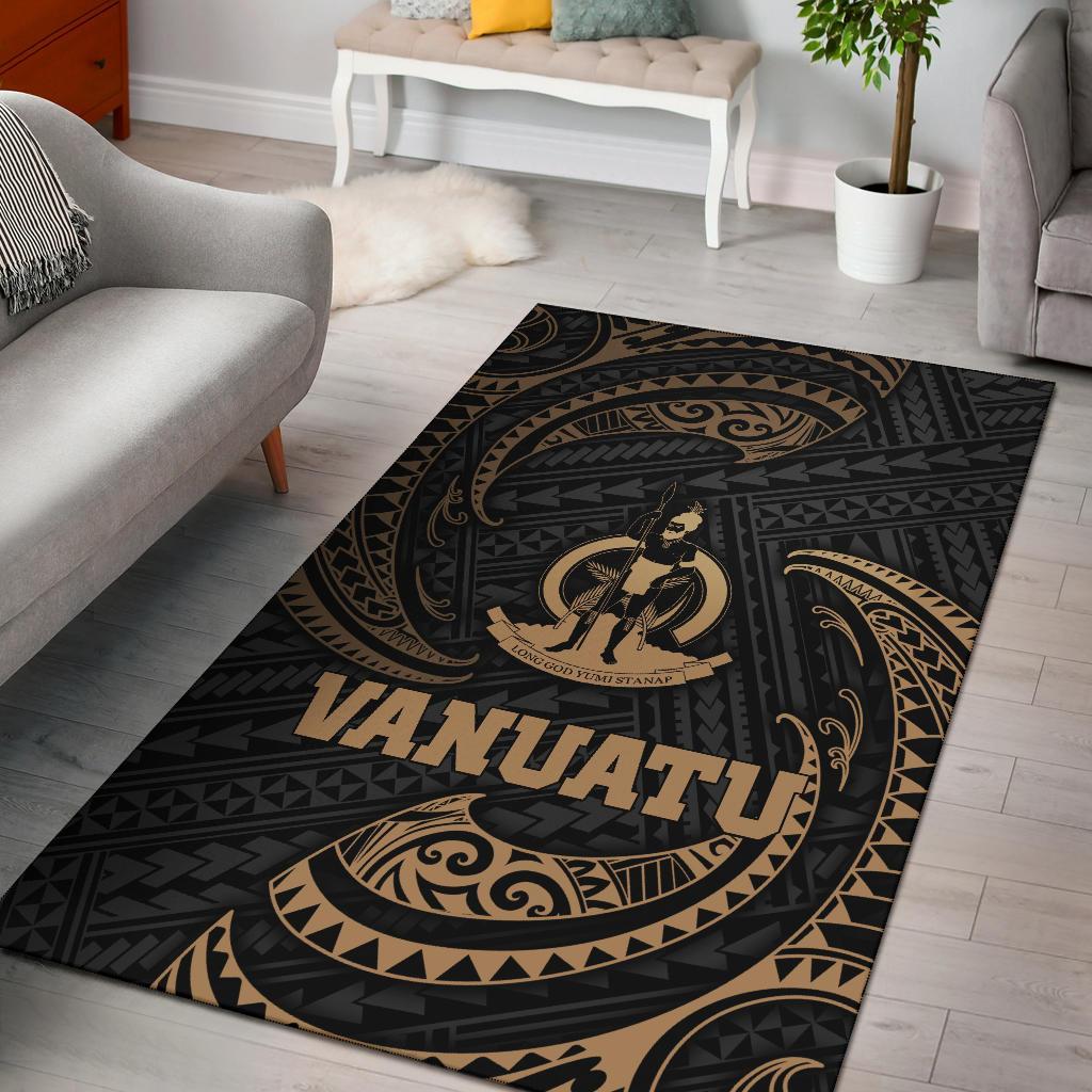 Vanuatu Polynesian Area Rug - Gold Tribal Wave