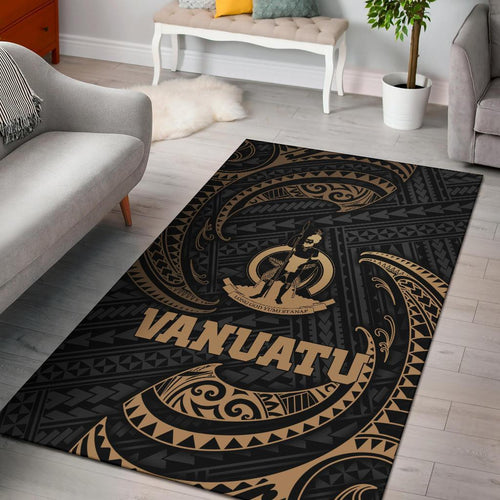 Vanuatu Polynesian Area Rug - Gold Tribal Wave