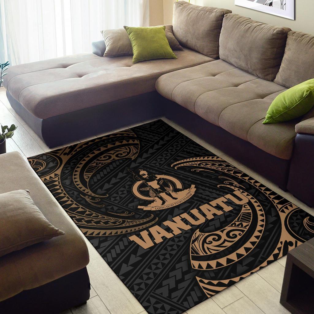 Vanuatu Polynesian Area Rug - Gold Tribal Wave