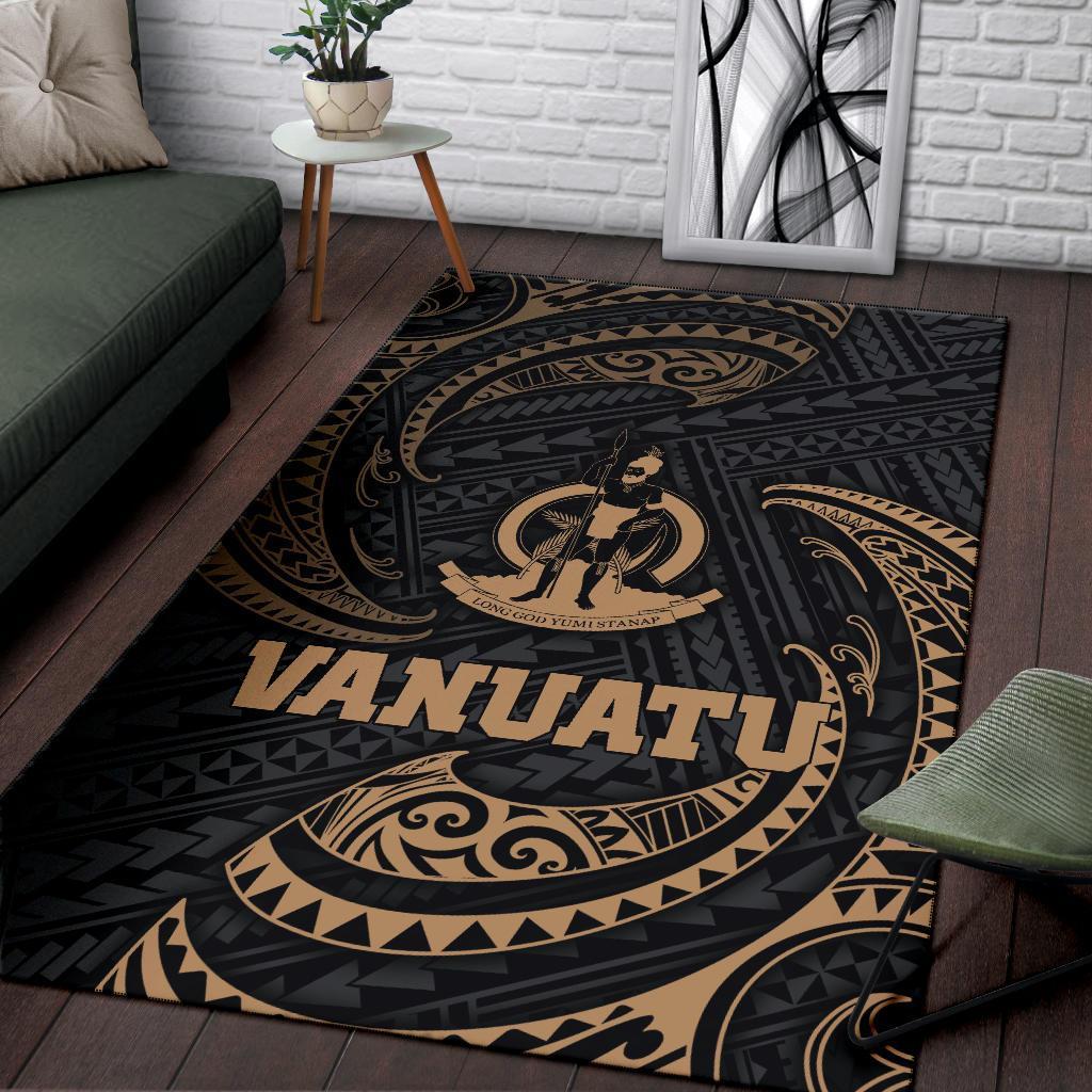 Vanuatu Polynesian Area Rug - Gold Tribal Wave