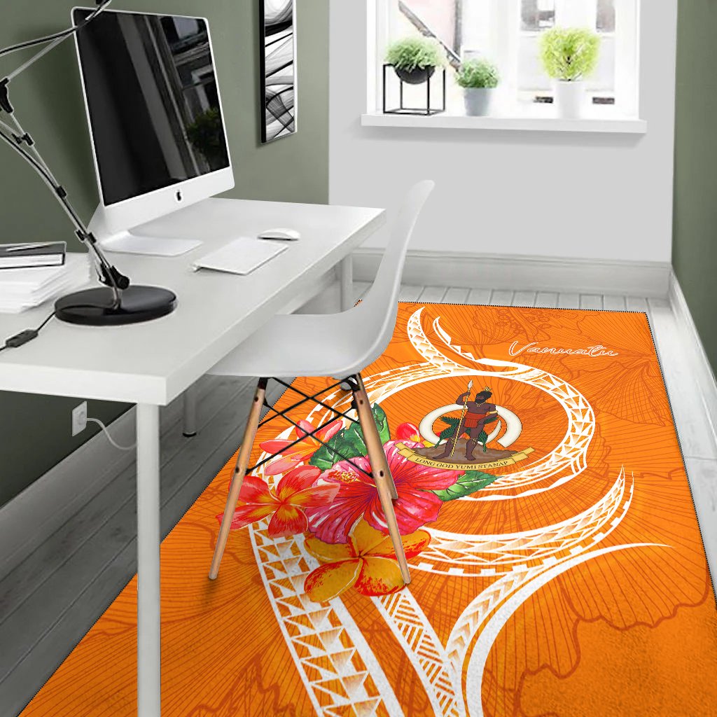 Vanuatu Polynesian Area Rug - Orange Floral With Seal