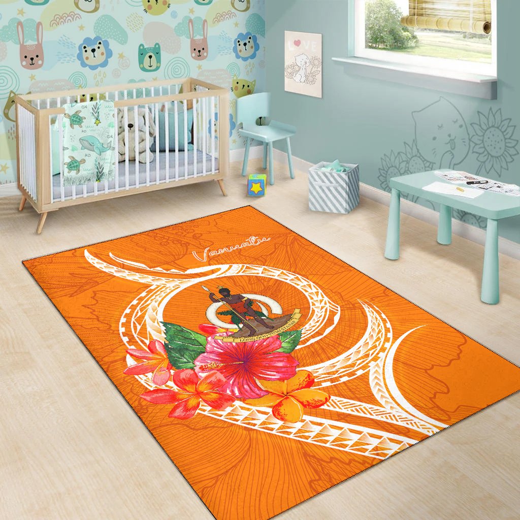 Vanuatu Polynesian Area Rug - Orange Floral With Seal